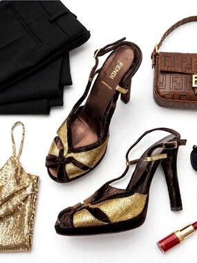 Authentic Fendi Shoes open toe strappy heels with small  platform